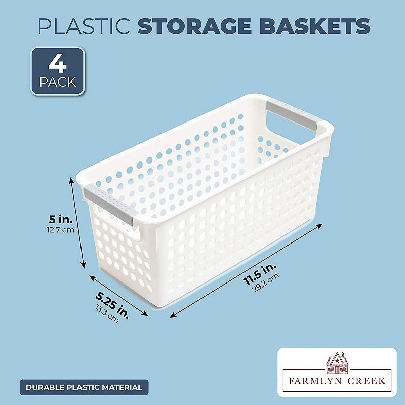 Farmlyn Creek Plastic Storage Baskets， White Nesting Bin Containers with Grey Handles (4 Pack)