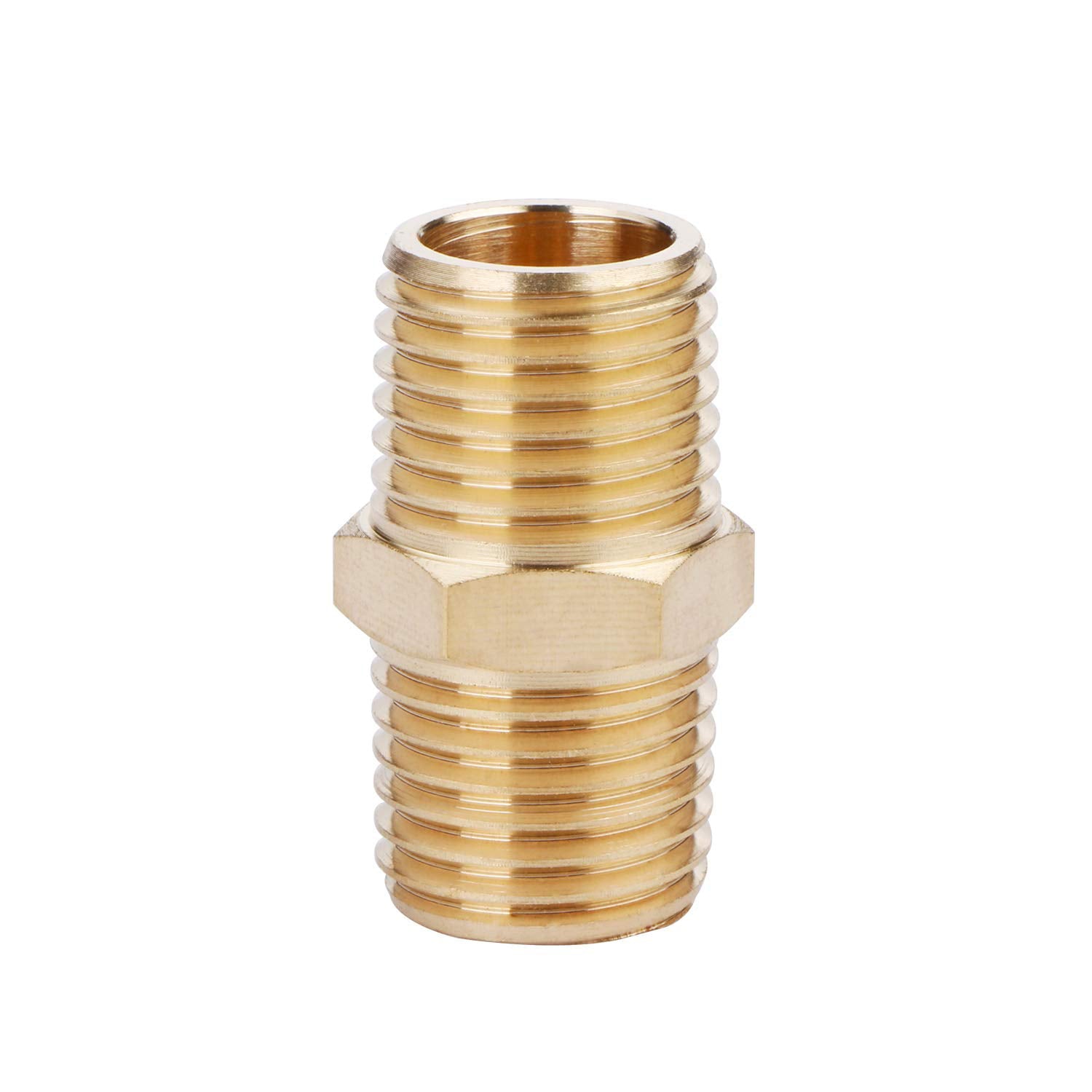 U.S. Solid 1pc Brass Pipe Fitting Hex Nipple Hose Connector 150psi Heavy Duty Adapter 1/4