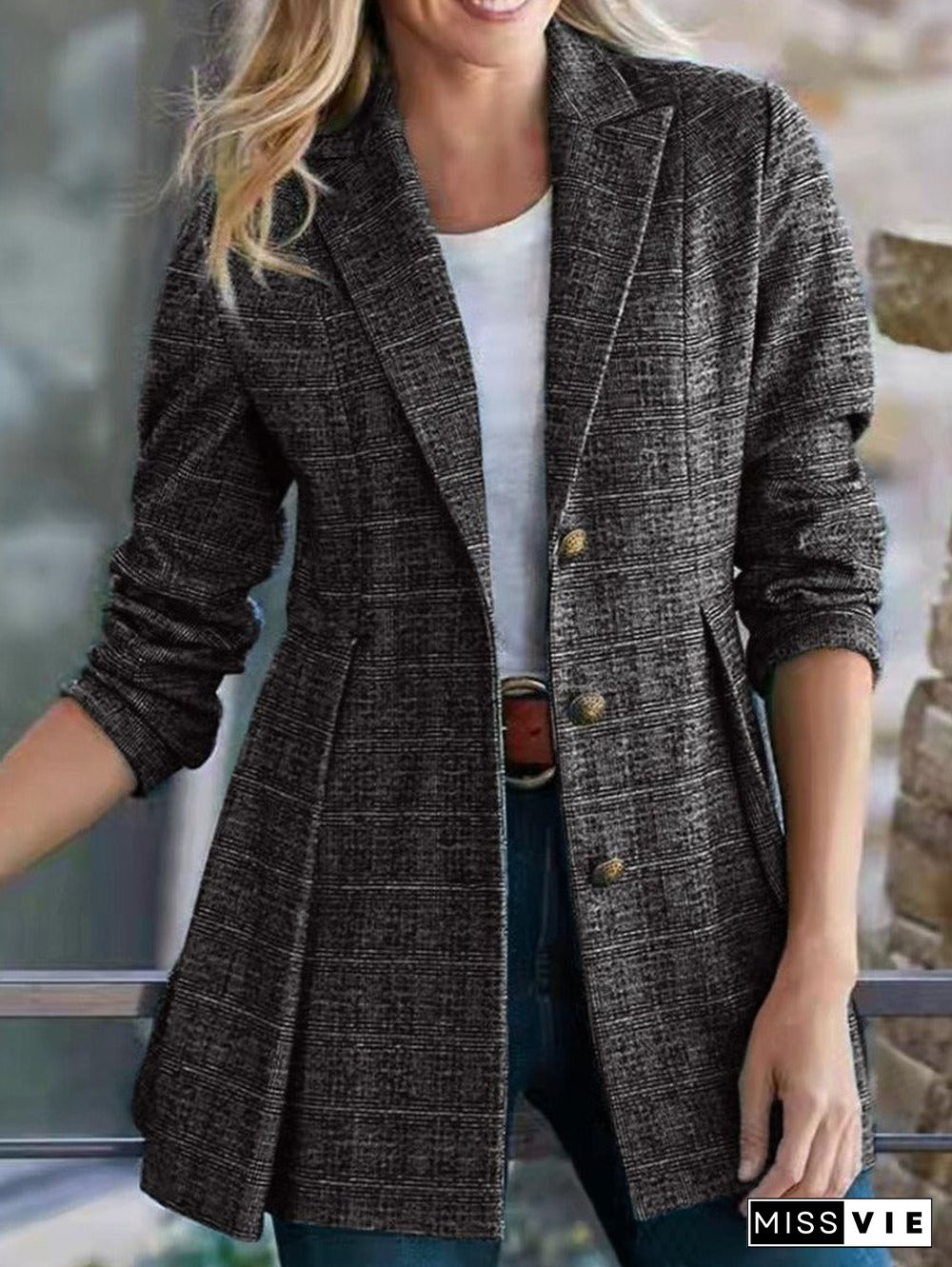 Spring And Autumn Lapel Plaid Blazer