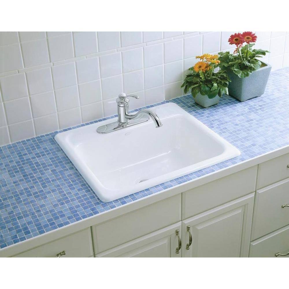 KOHLER Mayfield Drop-In Cast Iron 25 in. 1-Hole Single Bowl Kitchen Sink in White K-5964-1-0