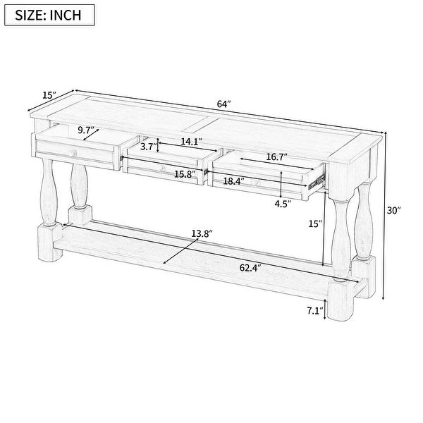 Long Extra-thick Sofa Table with Drawers and Shelf for Entryway