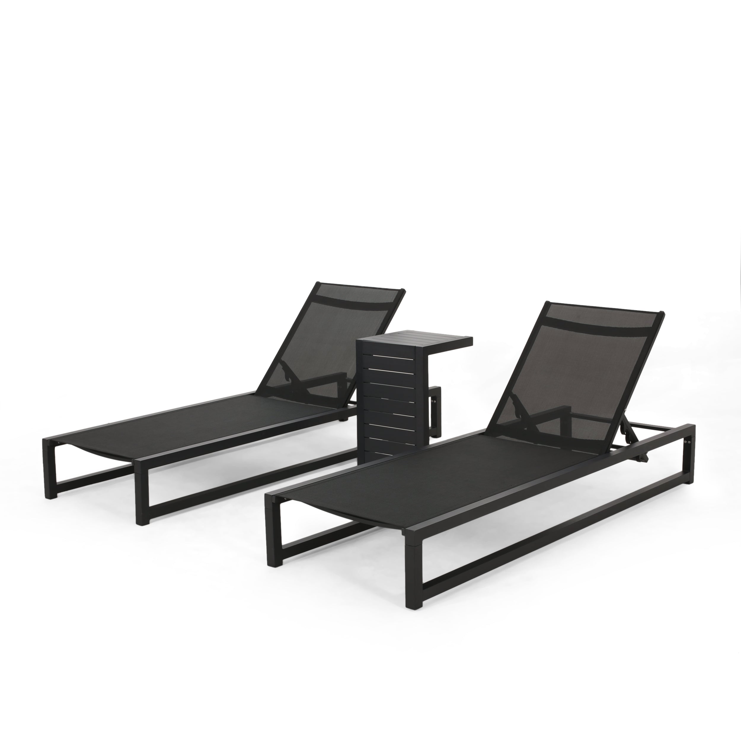 Moderna Outdoor Aluminum Chaise Lounge Set with C-Shaped End Table