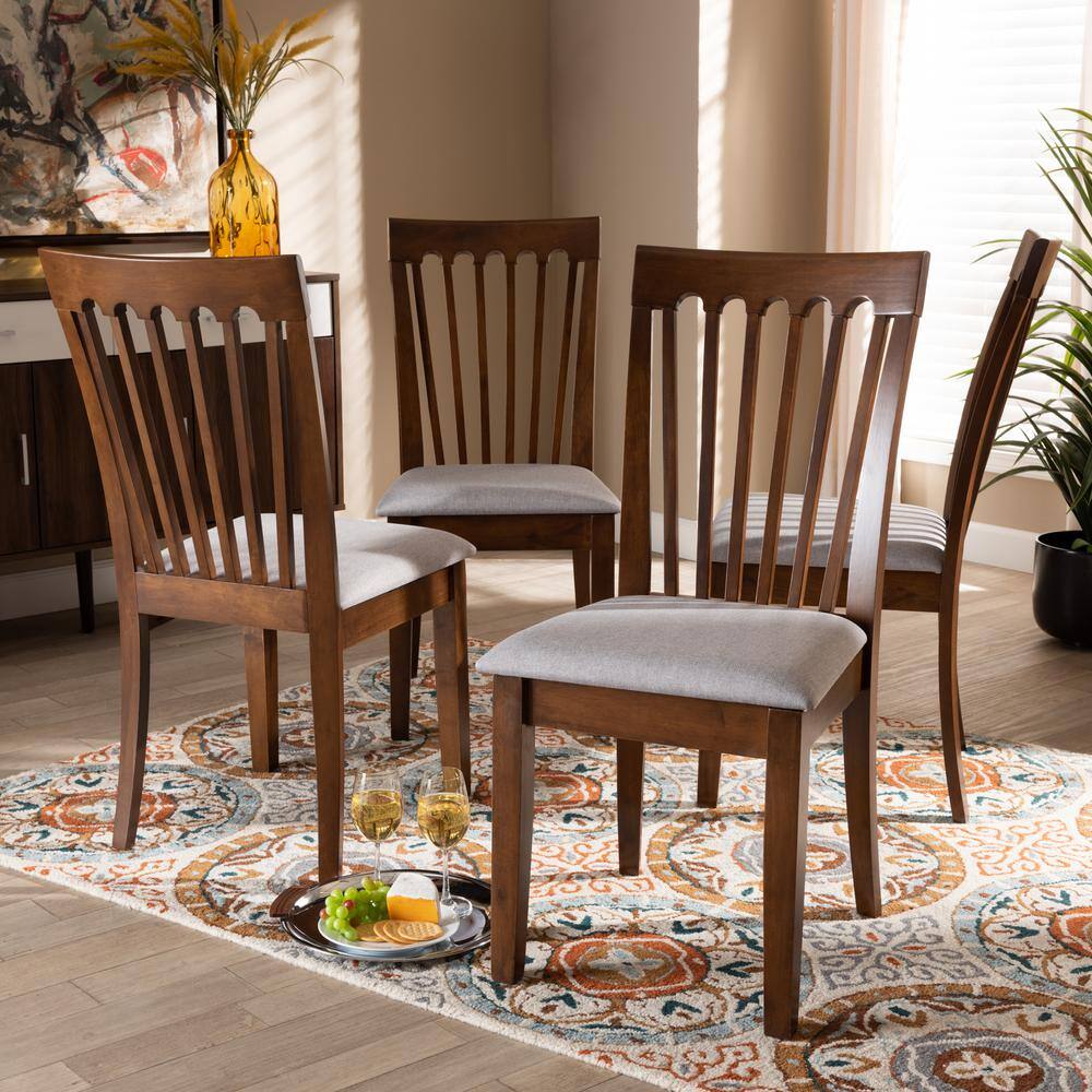 Baxton Studio Minette Grey and Walnut Fabric Dining Chair (Set of 4) 163-9879-HD