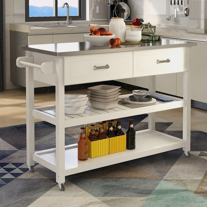 AOOLIVE Stainless Steel Table Top Kicthen Cart With Two Drawers White