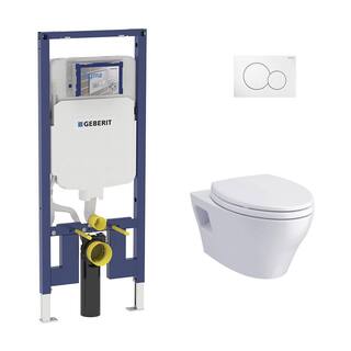 Geberit 2-Piece 1.280.8 GPF Dual Flush Elongated Toto Toilet in White with Concealed Tank 2x4 Construction and Dual Flush Plate CT428FG01KIT2x4