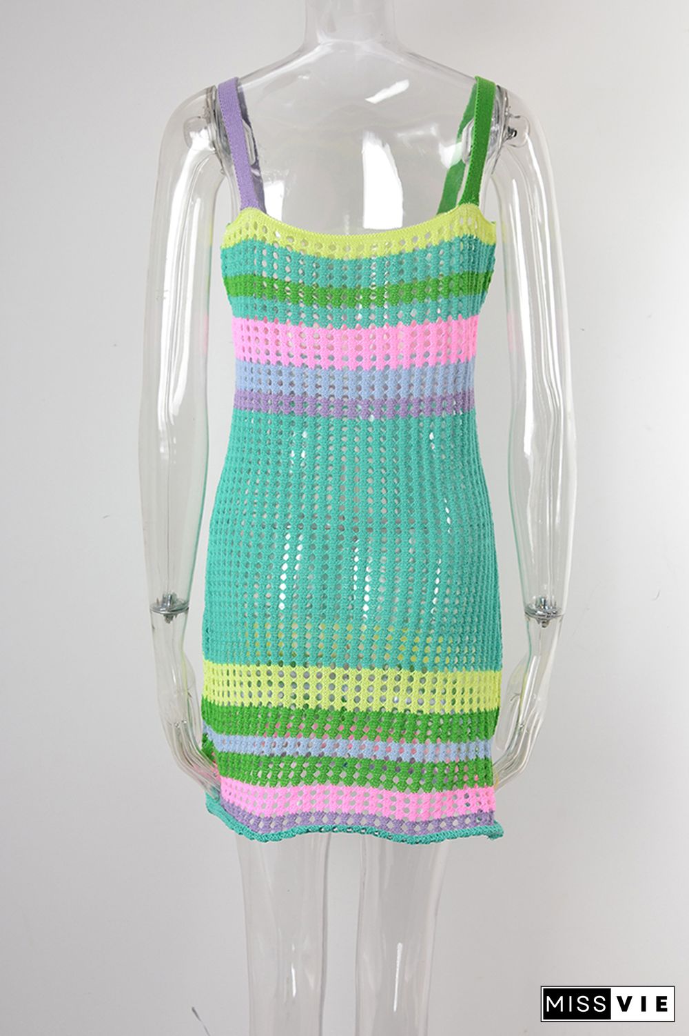 Colorful Striped Hollow Out Cami Beach Dress