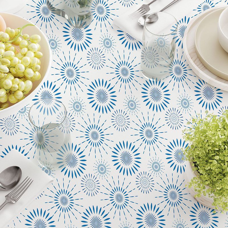 Square Tablecloth， 100% Cotton， 60x60， Blue Fireworks Pattern