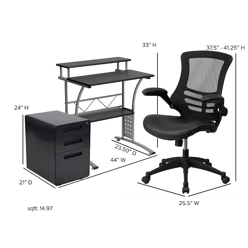 Flash Furniture Desk， Office Chair and Filing Cabinet 3-piece Set