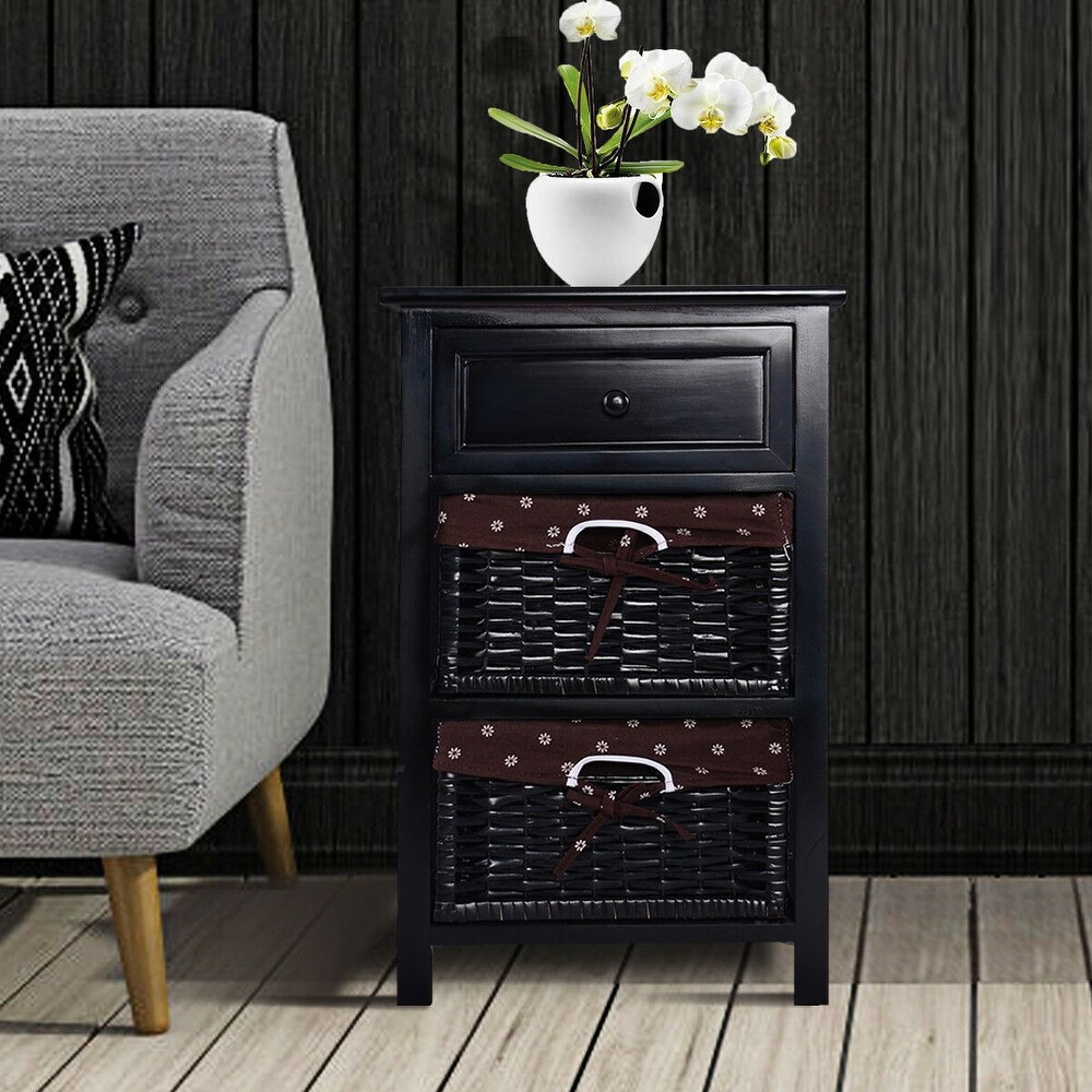 Costway Black Night Stand 3 Tiers 1 Drawer Bedside End Table Organizer