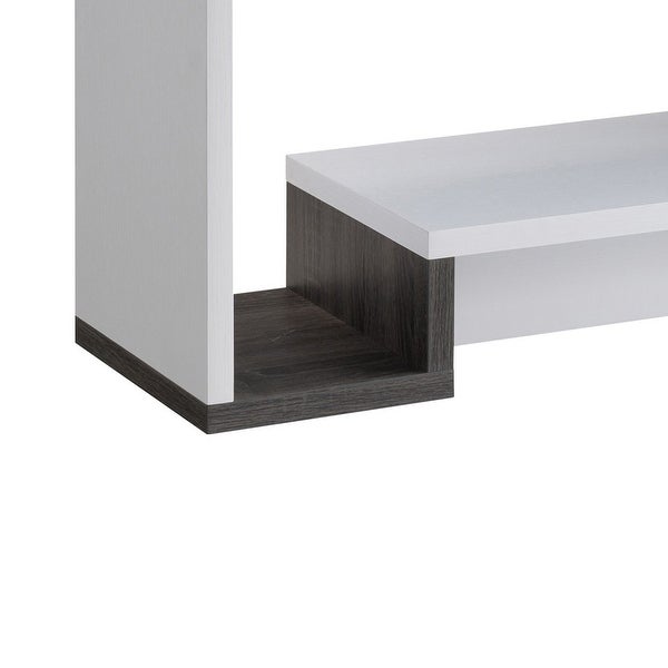 36 Inch Modern Console Table， Multilevel Wood Shelves， Gray and White