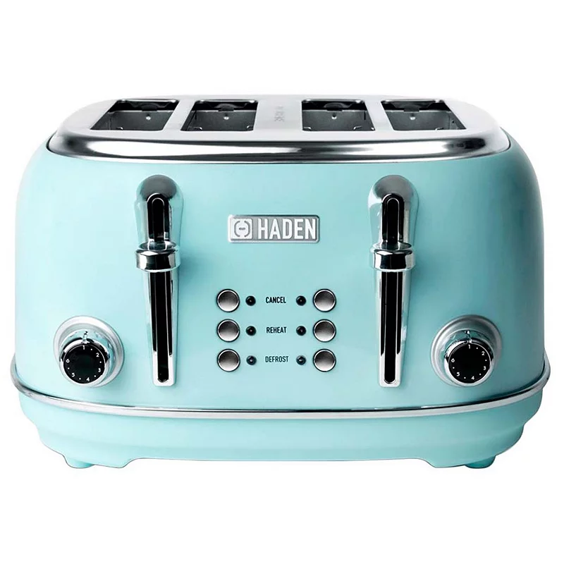 Haden Heritage 4-Slice Wide Slot Stainless Steel Body Retro Toaster， Turquoise