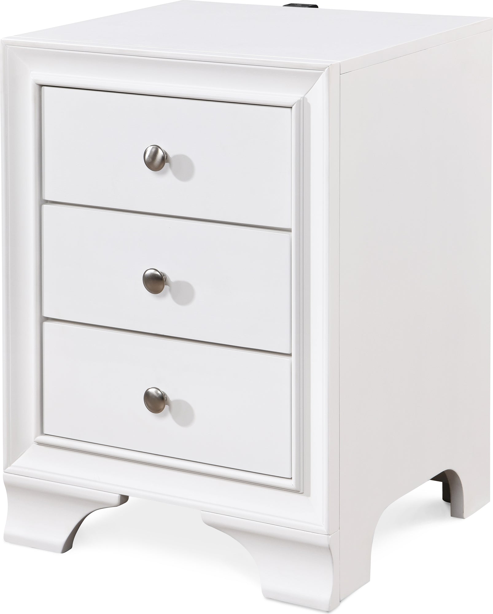 ClickDecor Edmond 3 Drawer Nightstand End Table with USB Charging Station, White