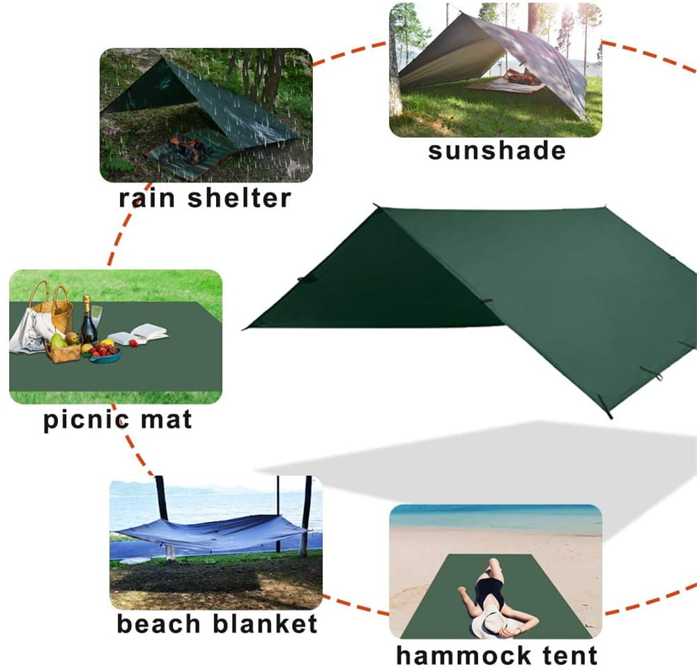 "Hammock Tarp, Waterproof Hammock Tent - Rain Tarp for Camping Hammock - Camping Gear Must Haves w/ Easy Set Up Including Floor Nails ,Ropes and Carry Bag - Blue"