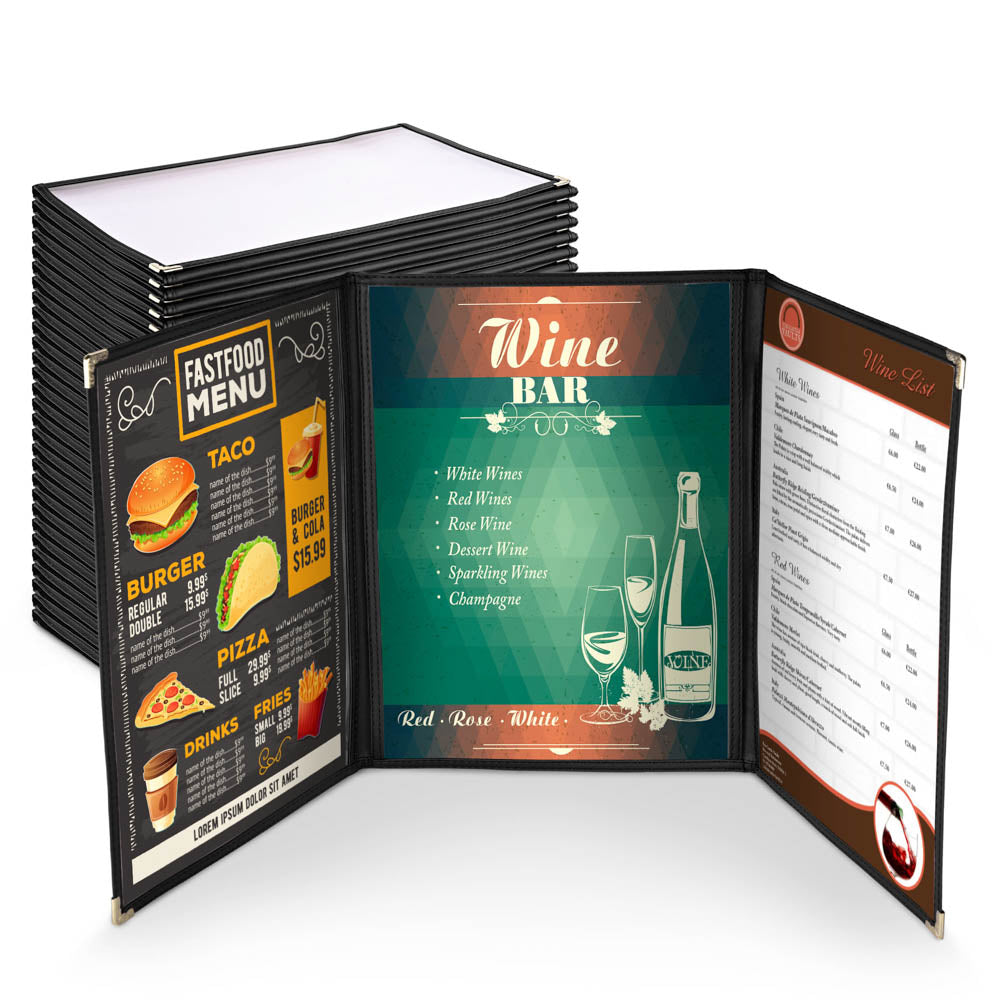 Yescom 30x Menu Covers Cafe Restaurant Triple 8.5x11 Black