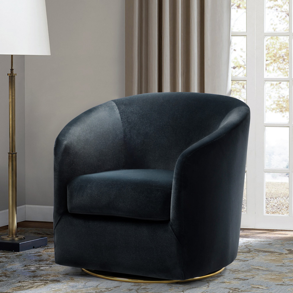 Upholstered Accent Comfy Swivel Chair With Metal Base   Contemporary   Armchairs And Accent Chairs   by Karat Home  Houzz