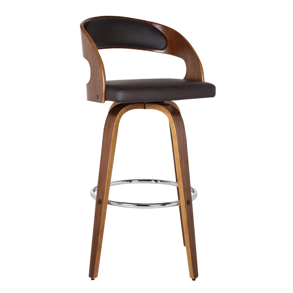 26 Inch Swivel Faux Leather Counter Height Barstool with Open Back， Brown - 37 H x 18 W x 18 L