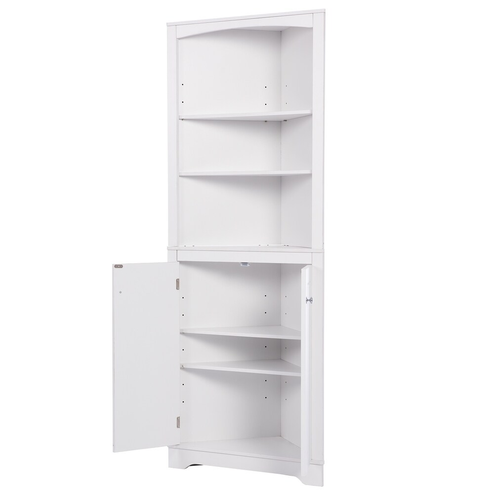 Freestanding Tall Corner Cabinet Bathroom Floor Storage Cabinet  White