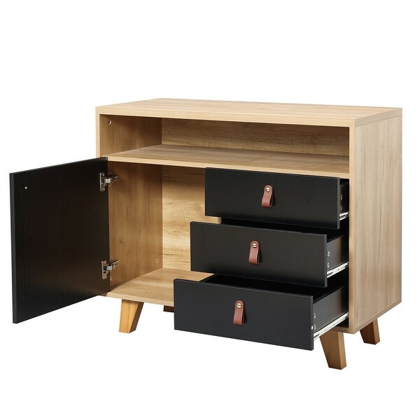 35L Wooden Storage Cabinet with Three Drawers，Black+Brown - - 37939466