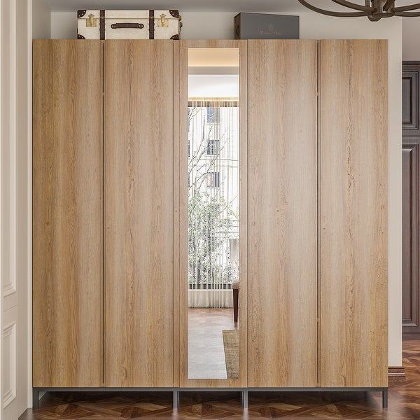 Spacious 5 Door Oak Wardrobe with Mirror 82.7