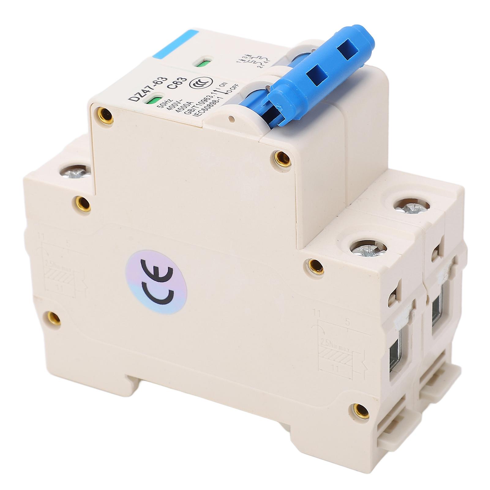 Miniature Circuit Breaker 2P DIN Rail Current Isolator 400V 63A 4500A Breaking Capacity