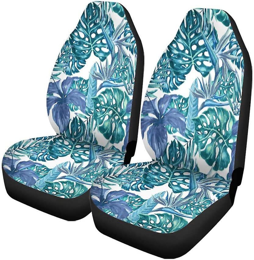 Set Of 2 Car Seat Covers Watercolor Pattern Paradise Bird Green Orchids Leaves And Hibiscus Universal Auto Front Seats Protector Fits