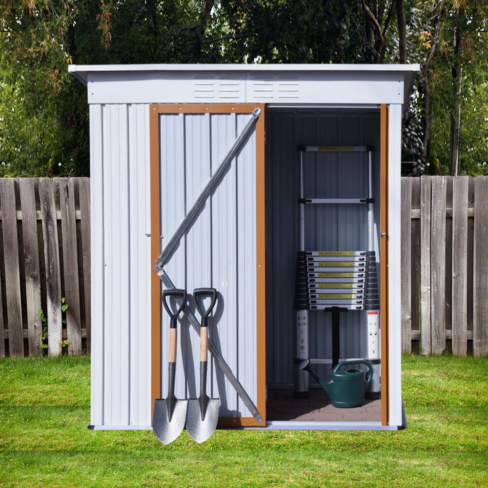 Patio Lockable Outdoor Metal Storage Shed Garden Lawn Tool Shed Backyard White