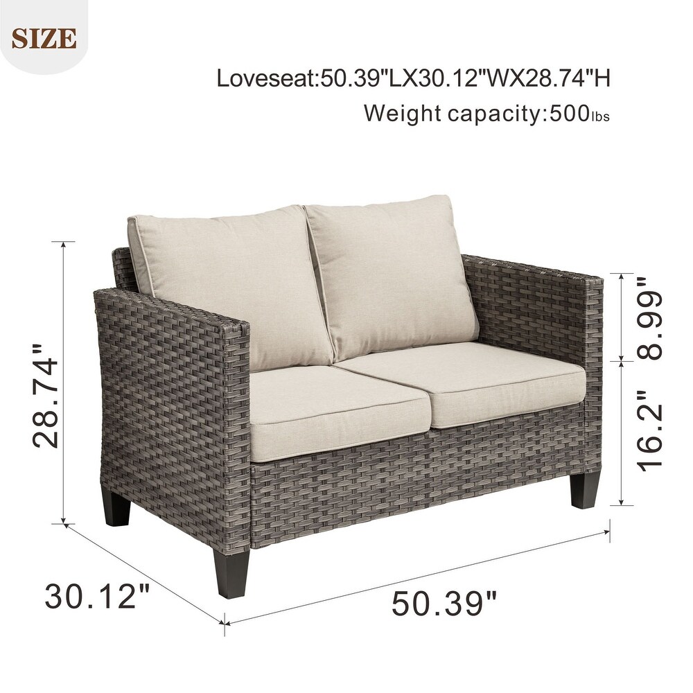 OVIOS Outdoor High back Grey Wicker Loveseat