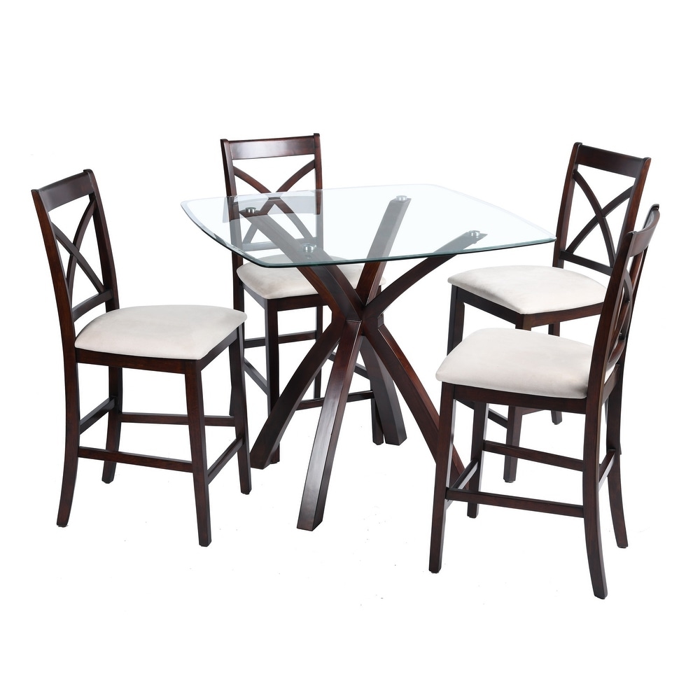 Homylin 4 Person Counter Height Dining Set  Glass Tableop