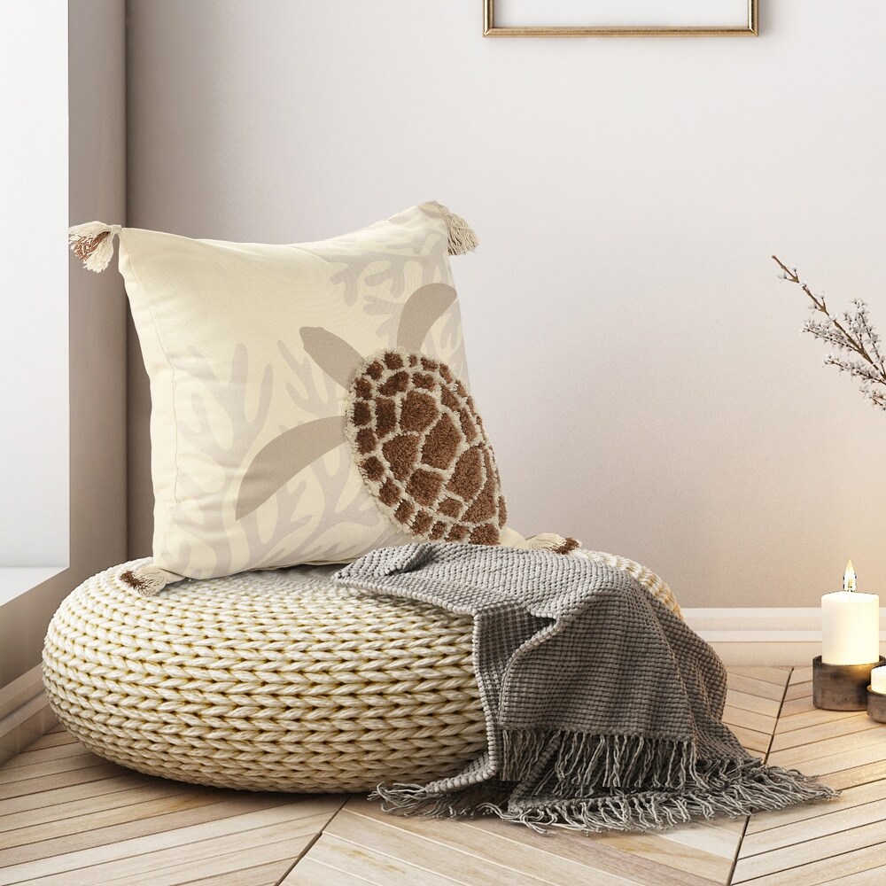 Sevita Brown/Taupe Coastal Turtle Patterned Polyester Throw Pillow  20\