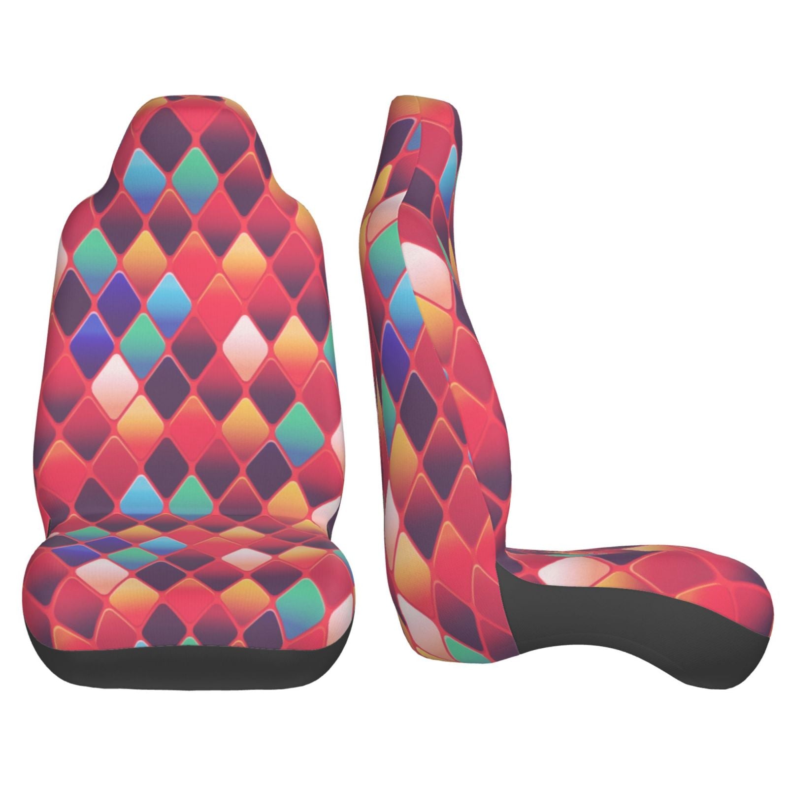 TEQUAN Front Seat Covers， Geometric Diamond Shape Tile Pattern 2 Piece Car Seat Cover Fit Most Car SUV Truck Van