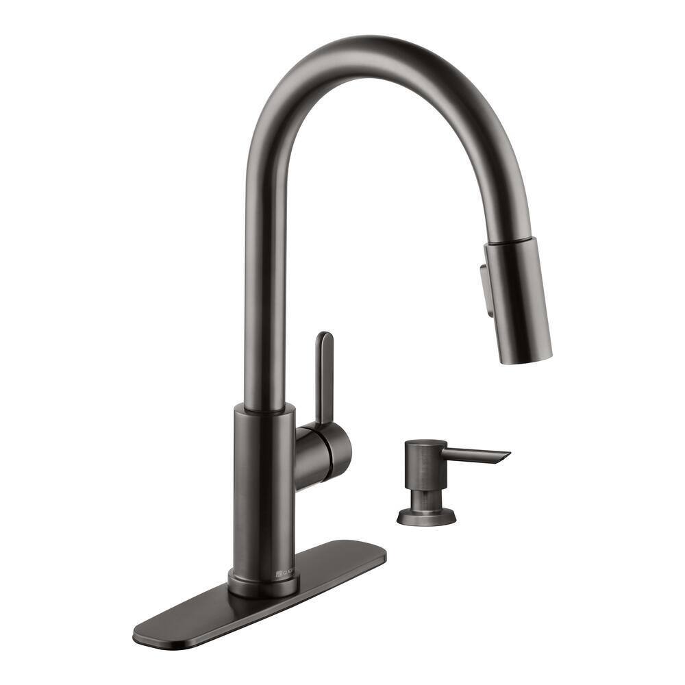 Glacier Bay Paulina Single-Handle Pull-Down Sprayer Kitchen Faucet with TurboSpray FastMount and Soap Dispenser in Black Stainless HD67780-104707F