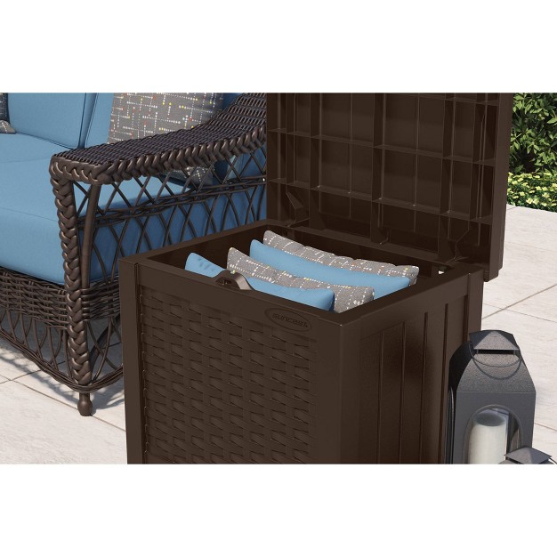 22gal Java Resin Wicker Front Storage Seat Brown Suncast