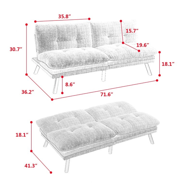 Convertible Loveseat Sofa Bed  Adjustable Lounge Couch for Compact Living Space  Grey