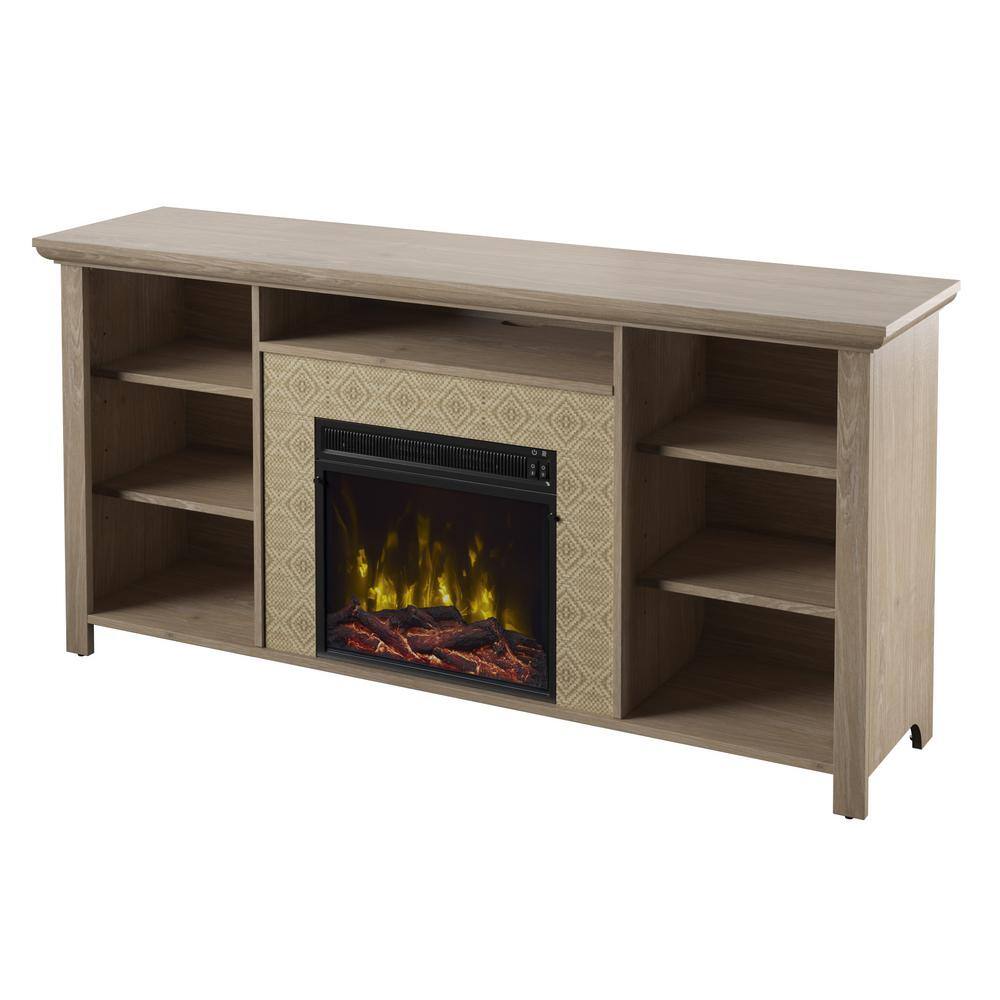 Twin Star Home 65 in. Freestanding Wooden Electric Fireplace TV Stand in Natural Oak 18MM1791-PO117S