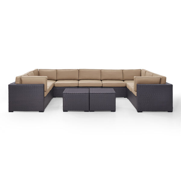 Biscayne 9 Person Outdoor Wicker Seating Set in Mocha - Four Loveseats， One Armless Chair， Two Coffee Tables