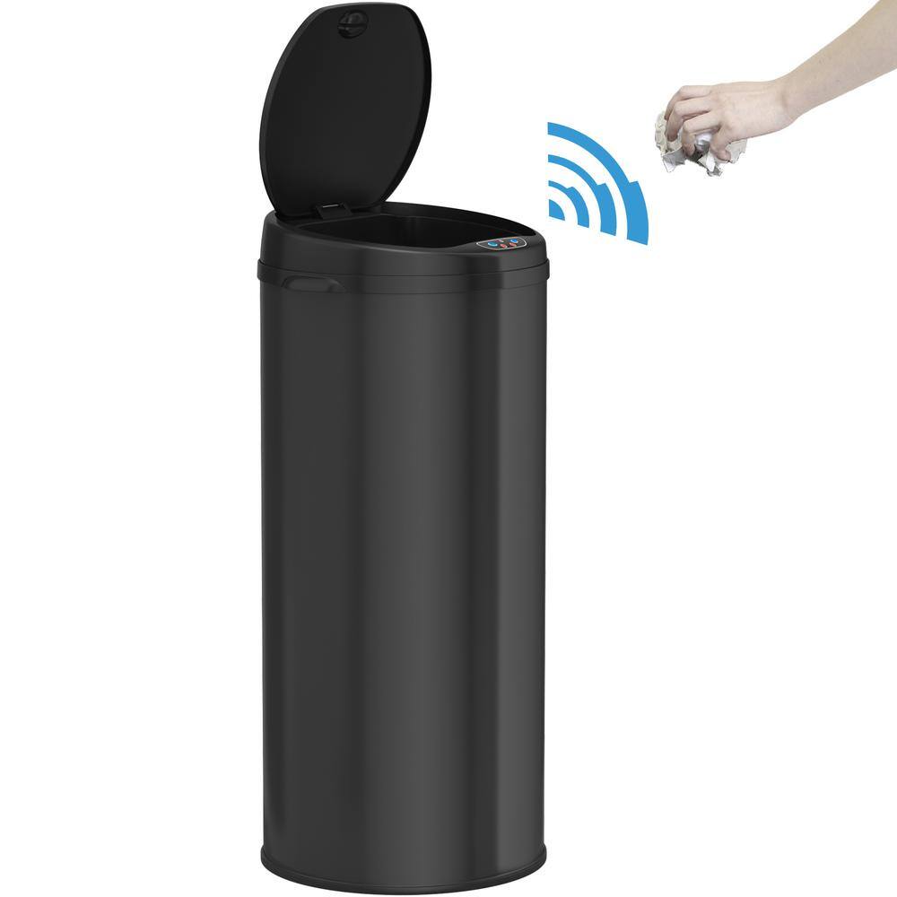 iTouchless 13 Gal. Matte Black Touchless Round Motion Sensing Trash Can with Odor Filter MT13RB