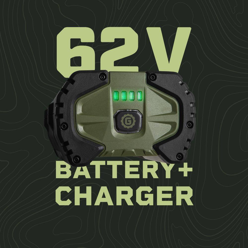 Green Machine 62V 2-Tool Combo Kit: 600 CFM 120 MPH Axial Blower 16 in Brushless String Trimmer 4Ah battery Rapid Charger (4 pcs) GMBT6200-CP