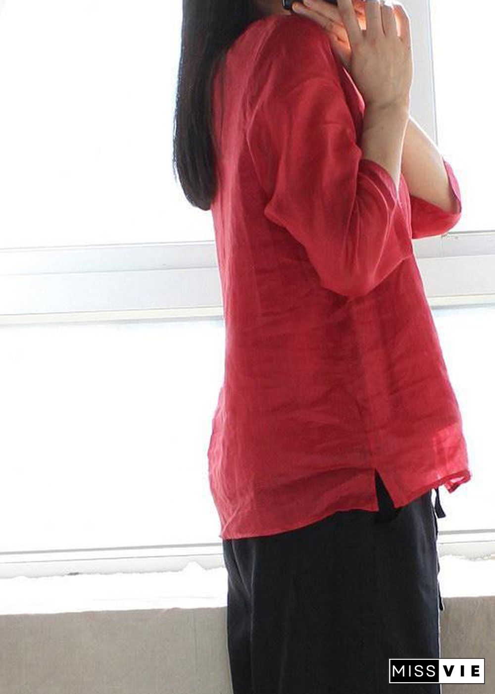 Bohemian Red Clothes For Women O Neck Half Sleeve Art  Shirts