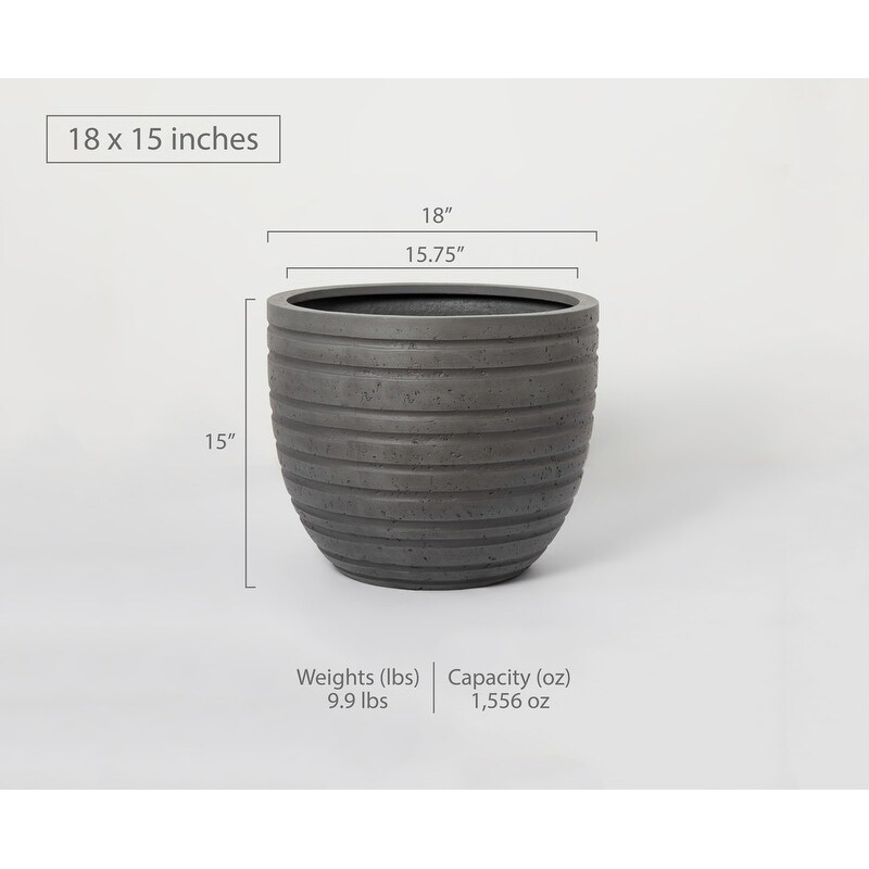 Indoor/Outdoor Large Nordic Minimalist Fiberstone Lightweight Round Planter Pot   21  18  15 inch Cement Finish