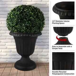 Pure Garden 16 in. W x 18 in. H-in. Plastic Urn Planter 2-Pack Black 50-LG1431