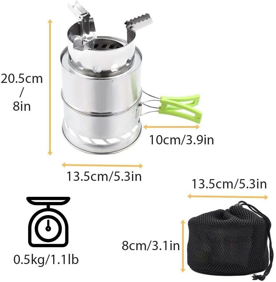 Camping Stove Camp Wood Stove Portable Foldable Stainless Steel Burning Backpacking Stove for Outdoor Hiking Picnic BBQ  With  an Folding Plastic Handle and Carrying Bag