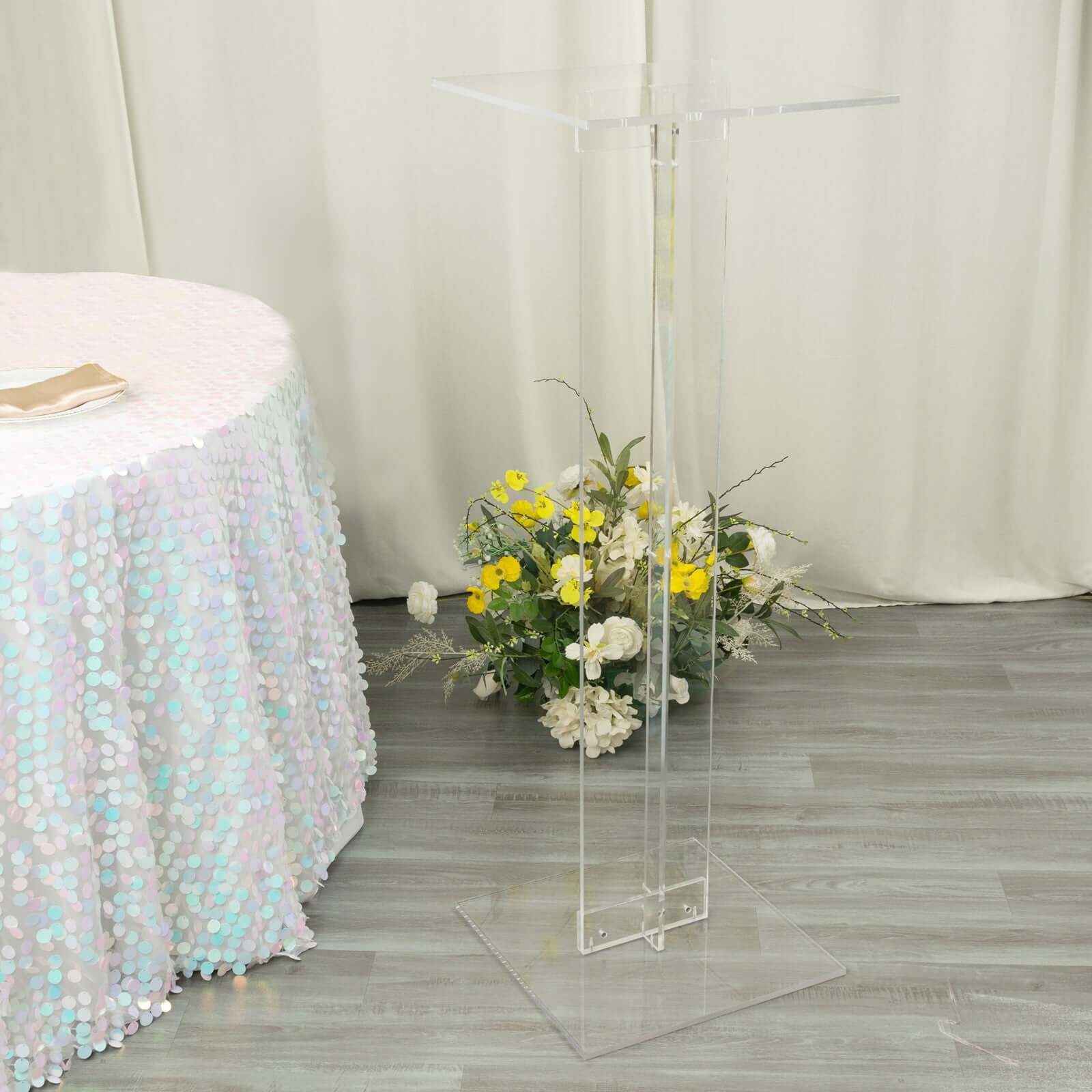 Heavy Duty Acrylic Wedding Aisle Display Stands with Square Bases, Clear Plexiglass Flower Pedestal Stand 10mm Thick Plate 46