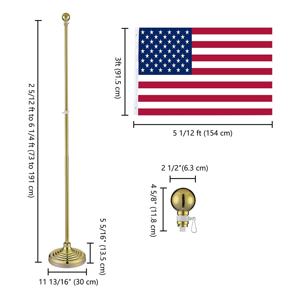 Yescom 6' Indoor Flagpoles with Stand US Flag 2-Pack