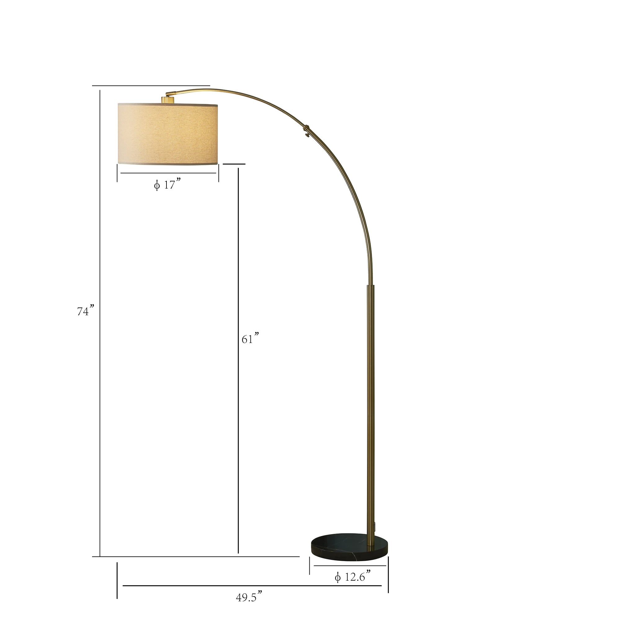 FENLO Finn - Arc Floor Lamp, Luxury Marble Base Floor Lamp for Living Room or Bedroom, Black