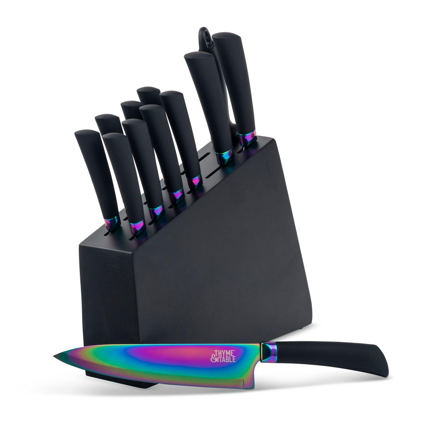 Thyme and Table 13-Piece Knife Block Set， Rainbow Blades