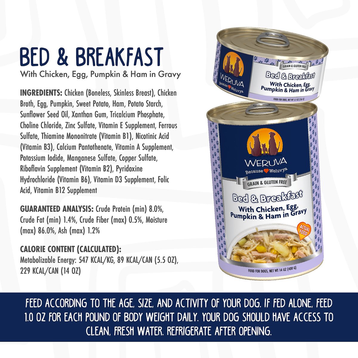 Weruva Bed and Breakfast with Chicken， Egg， Pumpkin and Ham in Gravy Grain-Free Canned Dog Food