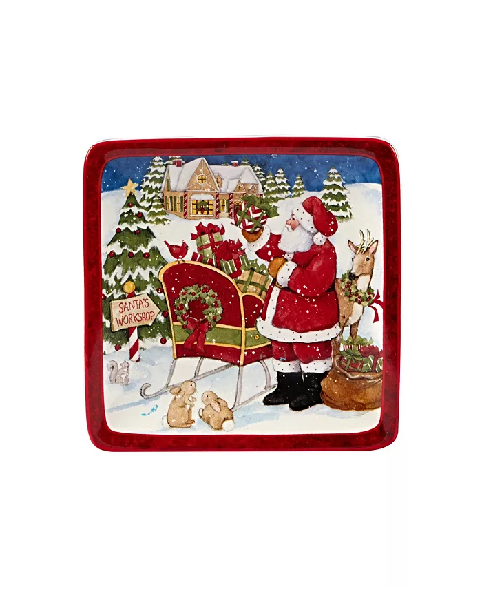 Certified International Santa's Workshop 4 Piece Canape Plate Set