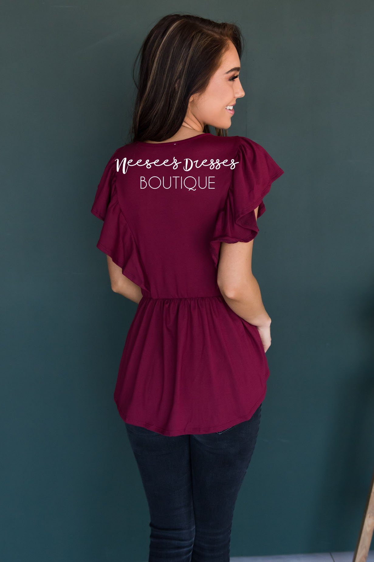 Carefree Modest Ruffle Peplum Blouse