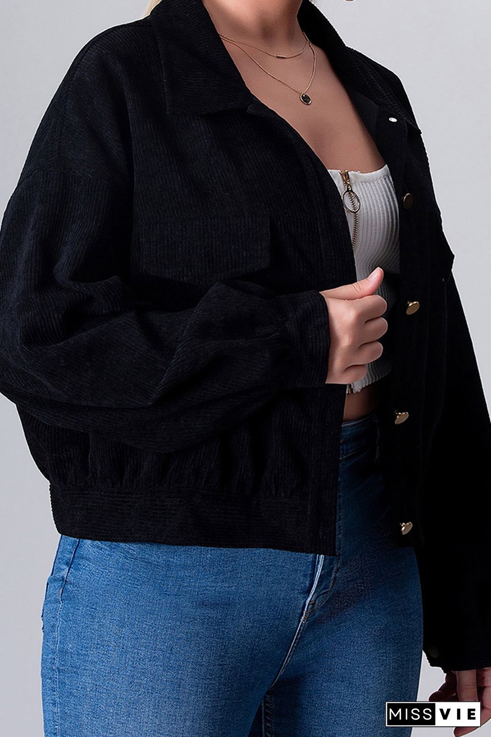 Plus Size Plain Button Short Jacket