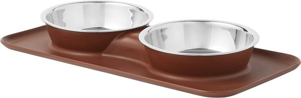 Frisco Silicone Stainless Steel Double Diner Dog and Cat Bowl， Brown